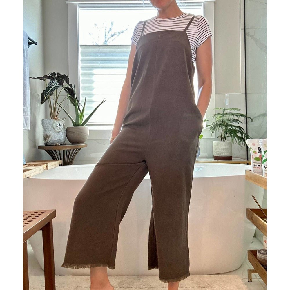 Olive Green Mumu Blue Wide Leg Overalls or Coverup - XS